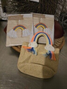 🐈‍⬛️Cat & Jack Rainbow Handle Straw Tote with Cloud Accents And Rainbow Craft